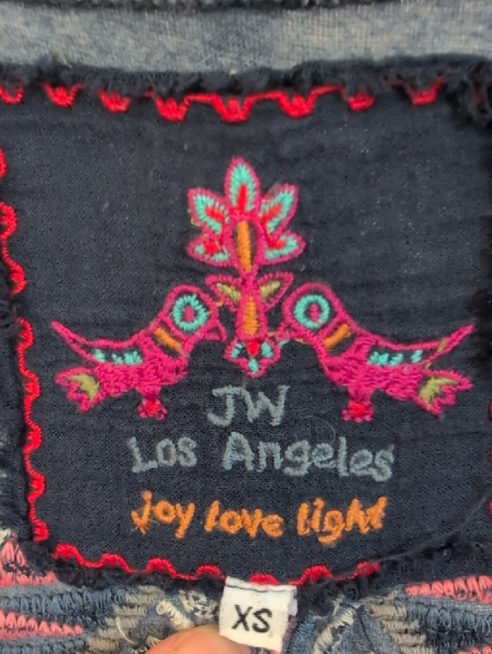Johnny Was Blue Joy Love Light  Embroidered Tee with Pink & White Accents - Picture 2 of 9